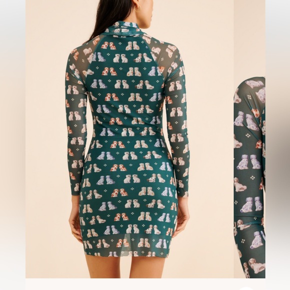 Rachel Antonoff Dog Patterned Teal Mesh Dress - Picture 2 of 5